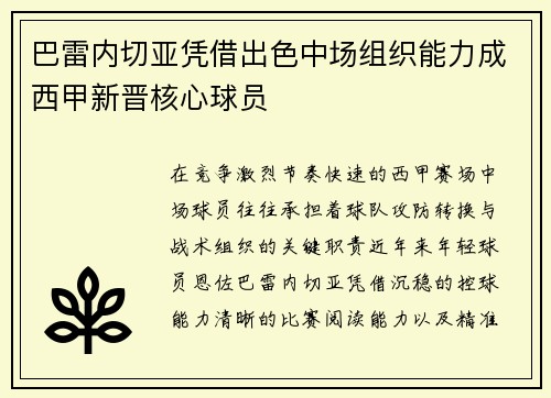 巴雷内切亚凭借出色中场组织能力成西甲新晋核心球员 巴雷内切亚凭借出色中场组织能力成西甲新晋核心球员